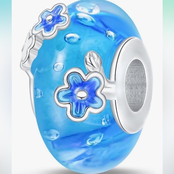 Murano glass slide bead with silver flowers for your Pandora type bracelet - Picture 1 of 3